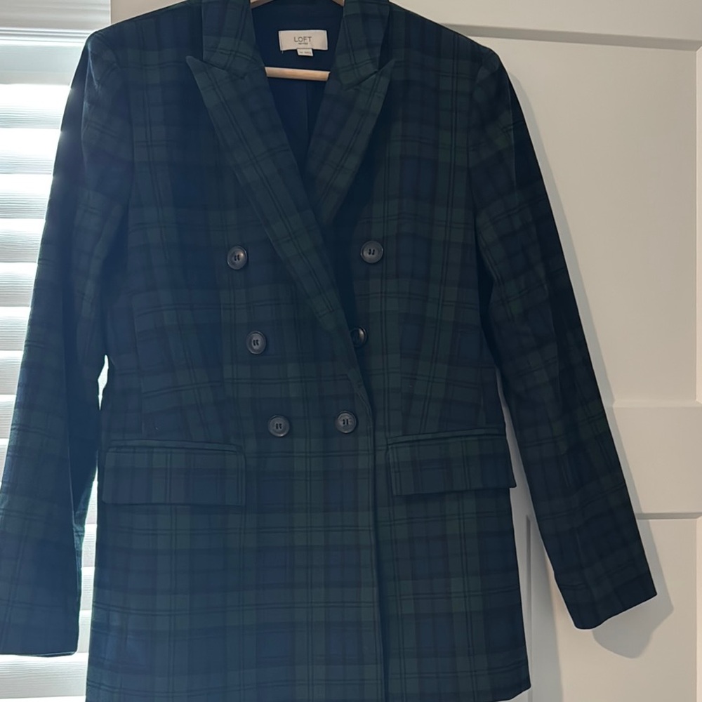 GAP Women's Plaid Double-Breasted Jacket - Green